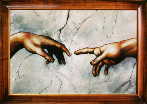 Michelangelo-Die Erschaffung Adams-84x63cm-Ölgemälde Handgemalt Leinwand Rahmen Signiert G05361,cena 159e,malowany recznie,http://www.go-bi.pl/produkty/obraz-05361.html